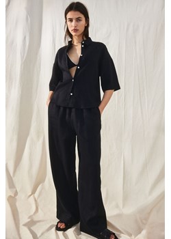 H & M - Szerokie spodnie lniane - Czarny ze sklepu H&M w kategorii Spodnie damskie - zdjęcie 171438302
