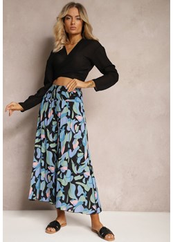 Czarno-Niebieskie Spodnie z Wiskozy High Waist z Gumką w Pasie Alaqinta ze sklepu Renee odzież w kategorii Spodnie damskie - zdjęcie 171438863
