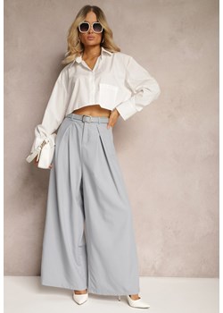 Szare Szerokie Spodnie w Stylu Palazzo z Paskiem Detalia ze sklepu Renee odzież w kategorii Spodnie damskie - zdjęcie 171438913