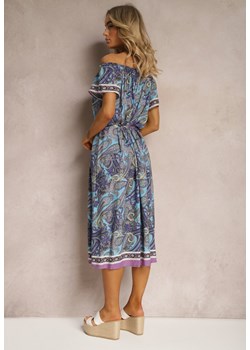 Niebieska Sukienka Hiszpanka z Bawełnianej Tkaniny we Wzór Paisley Arissela ze sklepu Renee odzież w kategorii Sukienki - zdjęcie 171439030