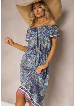 Niebieska Sukienka Hiszpanka z Bawełnianej Tkaniny we Wzór Paisley Arissela ze sklepu Renee odzież w kategorii Sukienki - zdjęcie 171439033