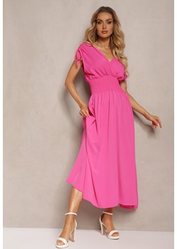 Różowa Rozkloszowna Sukienka na Cienkich Ramiączkach z Kopertowym Dekoltem Eilinestia ze sklepu Renee odzież w kategorii Sukienki - zdjęcie 171439143