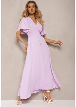 Jasnofioletowa Sukienka z Luźnymi Rękawami Wiązaniem z Wycięciem na Plecach i Gumką w Talii Valenta ze sklepu Renee odzież w kategorii Sukienki - zdjęcie 171439153