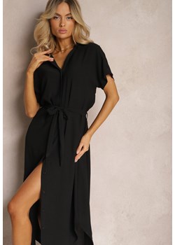 Czarna Koszulowa Sukienka z Wiskozy z Materiałowym Paskiem w Talii Gialara ze sklepu Renee odzież w kategorii Sukienki - zdjęcie 171439293