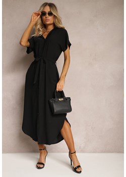 Czarna Koszulowa Sukienka z Wiskozy z Materiałowym Paskiem w Talii Gialara ze sklepu Renee odzież w kategorii Sukienki - zdjęcie 171439294