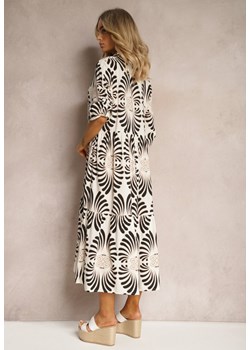 Biało-Czarna Wiskozowa Sukienka Zapinana na Guziki z Regulowanymi Rękawami Biatalia ze sklepu Renee odzież w kategorii Sukienki - zdjęcie 171439330