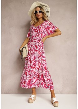 Różowa Sukienka z Wiskozy Zdobiona Falbankami z Krótkim Rękawem Danibella ze sklepu Renee odzież w kategorii Sukienki - zdjęcie 171439343
