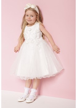Biała Sukienka z Tiulem i Koronką Ozdobiona Brokatem Skalerra ze sklepu Born2be Odzież w kategorii Sukienki dziewczęce - zdjęcie 171442000