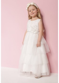 Biała Sukienka z Rozkloszowanym Tiulowym Dołem i Ozdobnym Kwiatkiem i Cyrkoniami Parlevia ze sklepu Born2be Odzież w kategorii Sukienki dziewczęce - zdjęcie 171442030