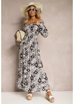 Beżowo-Czarna Wiskozowa Sukienka Boho z Gumką w Talii o Rozkloszowanym Kroju Kiorina ze sklepu Renee odzież w kategorii Sukienki - zdjęcie 171443540