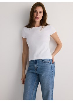 Reserved - T-shirt z merceryzowanej bawełny - złamana biel ze sklepu Reserved w kategorii Bluzki damskie - zdjęcie 171444490