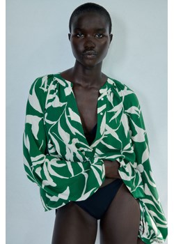 H & M - Bluzka z baloniastym rękawem - Zielony ze sklepu H&M w kategorii Bluzki damskie - zdjęcie 171447974