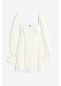 H & M - Krepowana sukienka z bufiastym rękawem - Biały ze sklepu H&M w kategorii Sukienki - zdjęcie 171448153