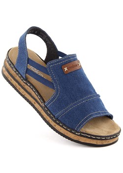 Komfortowe sandały damskie na platformie jeansowe Rieker 62982-12 niebieskie ze sklepu ButyModne.pl w kategorii Sandały damskie - zdjęcie 171449573
