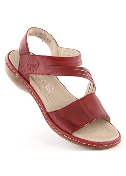 Skórzane komfortowe sandały damskie na rzepy czerwone Rieker 65964-35 ze sklepu ButyModne.pl w kategorii Sandały damskie - zdjęcie 171449574
