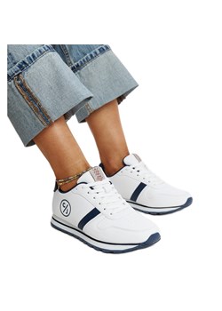 Biało-granatowe sneakersy damskie Cross Jeans białe ze sklepu ButyModne.pl w kategorii Buty sportowe damskie - zdjęcie 171449661