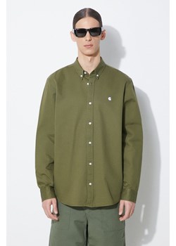 Carhartt WIP koszula bawełniana Longsleeve Madison Shirt męska kolor zielony regular z kołnierzykiem button-down I023339.25DXX ze sklepu PRM w kategorii Koszule męskie - zdjęcie 171450623