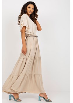 Beżowa letnia spódnica z falbaną z paskiem ze sklepu 5.10.15 w kategorii Spódnice - zdjęcie 171455410