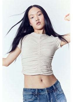 H & M - Marszczony top dżersejowy - Beżowy ze sklepu H&M w kategorii Bluzki damskie - zdjęcie 171459930