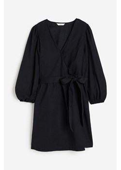 H & M - Kopertowa sukienka z domieszką lnu - Czarny ze sklepu H&M w kategorii Sukienki - zdjęcie 171460011