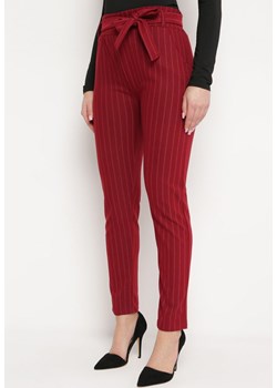 Bordowe Długie Spodnie z Gumką w Talii i Materiałowym Paskiem Xanneli ze sklepu Born2be Odzież w kategorii Spodnie damskie - zdjęcie 171462952