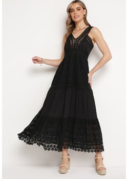 Czarna Koronkowa Sukienka na Szerokich Ramiączkach z Falbanką Disella ze sklepu Born2be Odzież w kategorii Sukienki - zdjęcie 171463153