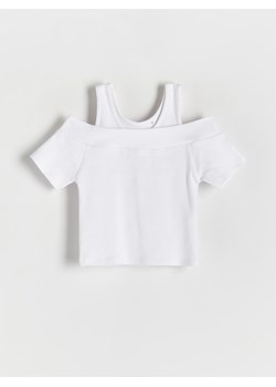 Reserved - Prążkowana bluzka - biały ze sklepu Reserved w kategorii Bluzki dziewczęce - zdjęcie 171476084