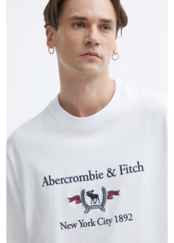 Abercrombie &amp; Fitch t-shirt bawełniany męski kolor biały z aplikacją ze sklepu ANSWEAR.com w kategorii T-shirty męskie - zdjęcie 171477301