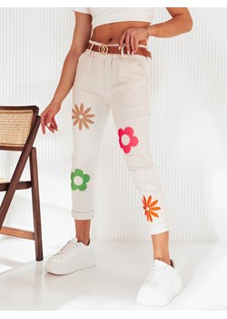 Spodnie damskie FLOWRIS beżowe Dstreet UY1891 ze sklepu DSTREET.PL w kategorii Spodnie damskie - zdjęcie 171481661