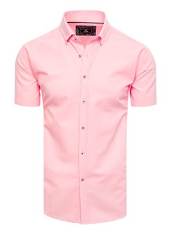 Koszula męska z krótkim rękawem różowa Dstreet KX0994 ze sklepu DSTREET.PL w kategorii Koszule męskie - zdjęcie 171487604