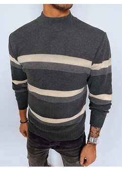 Sweter męski półgolf w paski ciemnoszary Dstreet WX2128 ze sklepu DSTREET.PL w kategorii Swetry męskie - zdjęcie 171488921