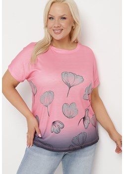 Różowy T-shirt z Krótkim Rękawem Ozdobiony Cyrkoniami Flovilla ze sklepu Born2be Odzież w kategorii Bluzki damskie - zdjęcie 171491934