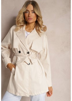 Beżowy Płaszcz o Fasonie Trencza Wiązany w Pasie Moonelle ze sklepu Renee odzież w kategorii Płaszcze damskie - zdjęcie 171492534