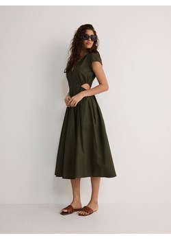Reserved - Sukienka midi z wycięciami - oliwkowy ze sklepu Reserved w kategorii Sukienki - zdjęcie 171513021