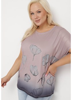 Ciemnobeżowy T-shirt z Krótkim Rękawem Ozdobiony Cyrkoniami Flovilla ze sklepu Born2be Odzież w kategorii Bluzki damskie - zdjęcie 171514420