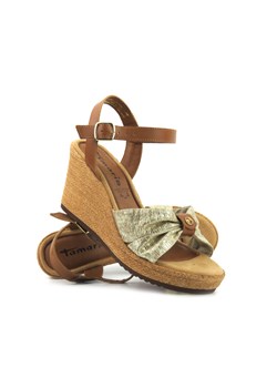 Sandały damskie na koturnie - TAMARIS 28346, złote ze sklepu ulubioneobuwie w kategorii Sandały damskie - zdjęcie 171516574