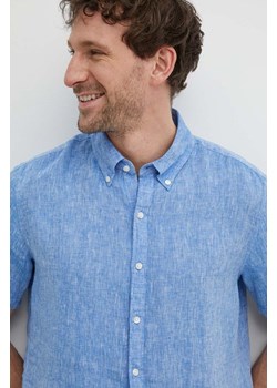Michael Kors koszula lniana kolor niebieski regular z kołnierzykiem button-down ze sklepu ANSWEAR.com w kategorii Koszule męskie - zdjęcie 171520950