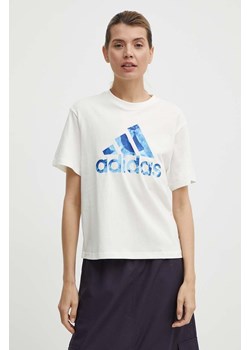adidas t-shirt bawełniany damski kolor beżowy IS4258 ze sklepu ANSWEAR.com w kategorii Bluzki damskie - zdjęcie 171521221