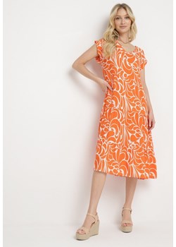 Pomarańczowa Sukienka z Szerokimi Falbanami na Dole i Krótkimi Rękawami z Wiskozy Trioa ze sklepu Born2be Odzież w kategorii Sukienki - zdjęcie 171523073