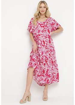 Różowa Wiskozowa Sukienka z Krótkim Rękawem i Falbanką Cindabella ze sklepu Born2be Odzież w kategorii Sukienki - zdjęcie 171523171
