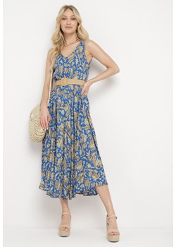 Niebieska Sukienka z Wzorem Paisley i Rozkloszowanym Dołem Biamira ze sklepu Born2be Odzież w kategorii Sukienki - zdjęcie 171523241