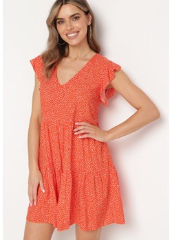 Pomarańczowa Bawełniana Sukienka o Rozkloszowanym Kroju w Kropki Giavina ze sklepu Born2be Odzież w kategorii Sukienki - zdjęcie 171523311