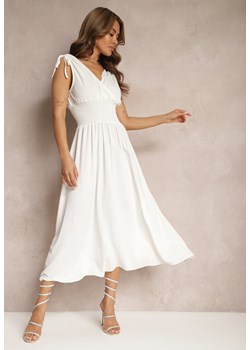 Biała Rozkloszowna Sukienka na Cienkich Ramiączkach z Kopertowym Dekoltem Eilinestia ze sklepu Renee odzież w kategorii Sukienki - zdjęcie 171523483