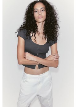 H & M - Rozpinany top w prążki - Szary ze sklepu H&M w kategorii Bluzki damskie - zdjęcie 171523914