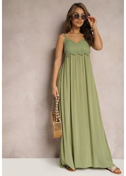 Zielona Rozkloszowana Sukienka z Wiskozy w Stylu Boho na Ramiączkach Zofielle ze sklepu Renee odzież w kategorii Sukienki - zdjęcie 171527061
