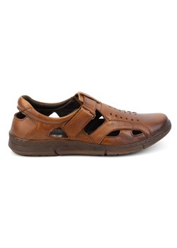 Buty męskie skórzane wsuwane przewiewne na rzep 312KZ brązowe ze sklepu butyolivier w kategorii Sandały męskie - zdjęcie 171536292
