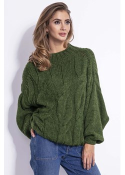 Sweter damski oversize oliwkowy z półgolfem Fobya ze sklepu 5.10.15 w kategorii Swetry damskie - zdjęcie 171536871