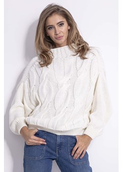 Sweter damski oversize kremowy z półgolfem Fobya ze sklepu 5.10.15 w kategorii Swetry damskie - zdjęcie 171536903