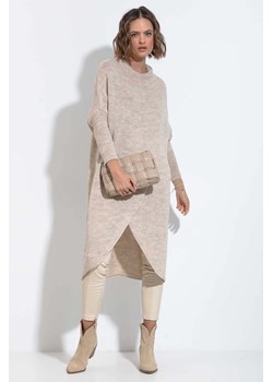 Długi sweter dzianinowy z rozcięciem - beżowy ze sklepu 5.10.15 w kategorii Swetry damskie - zdjęcie 171536923