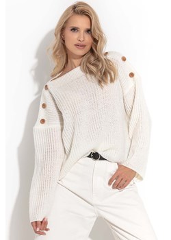 Wygodny luźny sweter z guzikami ecru Fobya ze sklepu 5.10.15 w kategorii Swetry damskie - zdjęcie 171536931